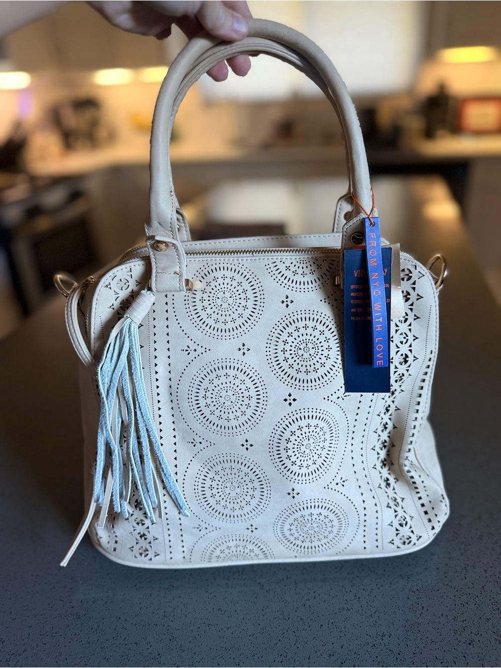 NWT - Violet Ray Beige Laser-Cut Tote Bag